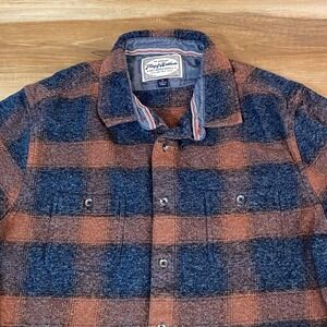 Flag & Anthem Flannel Shirt Mens Large Button Up Shirt Plaid Casual Brown Blue L